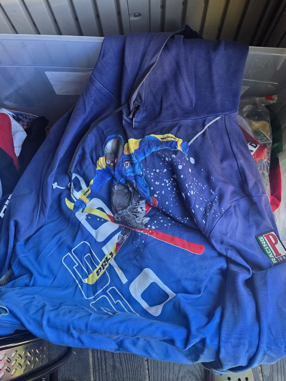 Polo Ralph Lauren Blue Ski 92 Graphic Hooded Sweatshirt with Red Accent